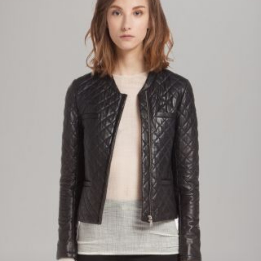 Maje Black Quilted Leather Jacket